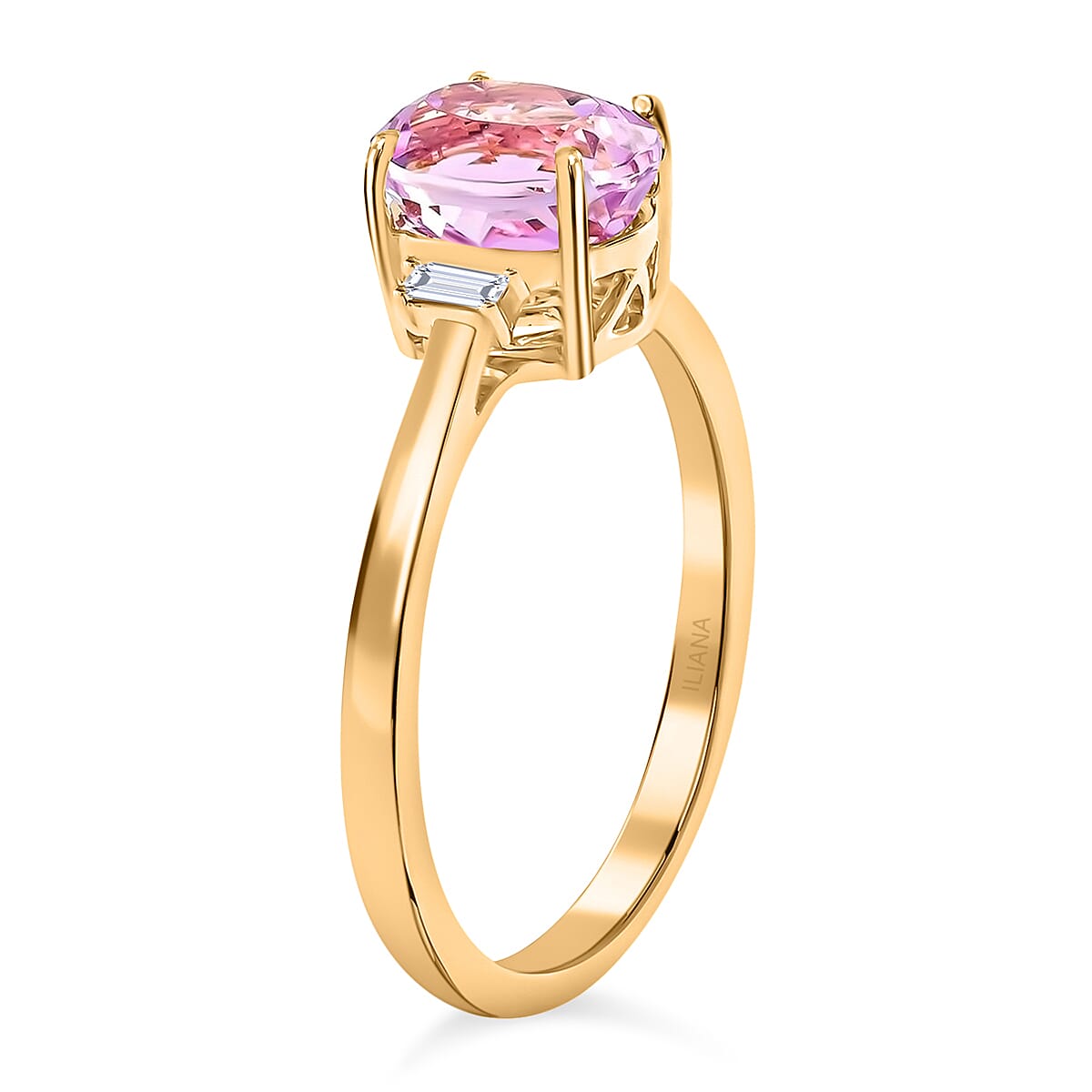 18K Yellow Gold AAAA Patroke Kunzite and Diamond (SI) Ring 1.74 Ct