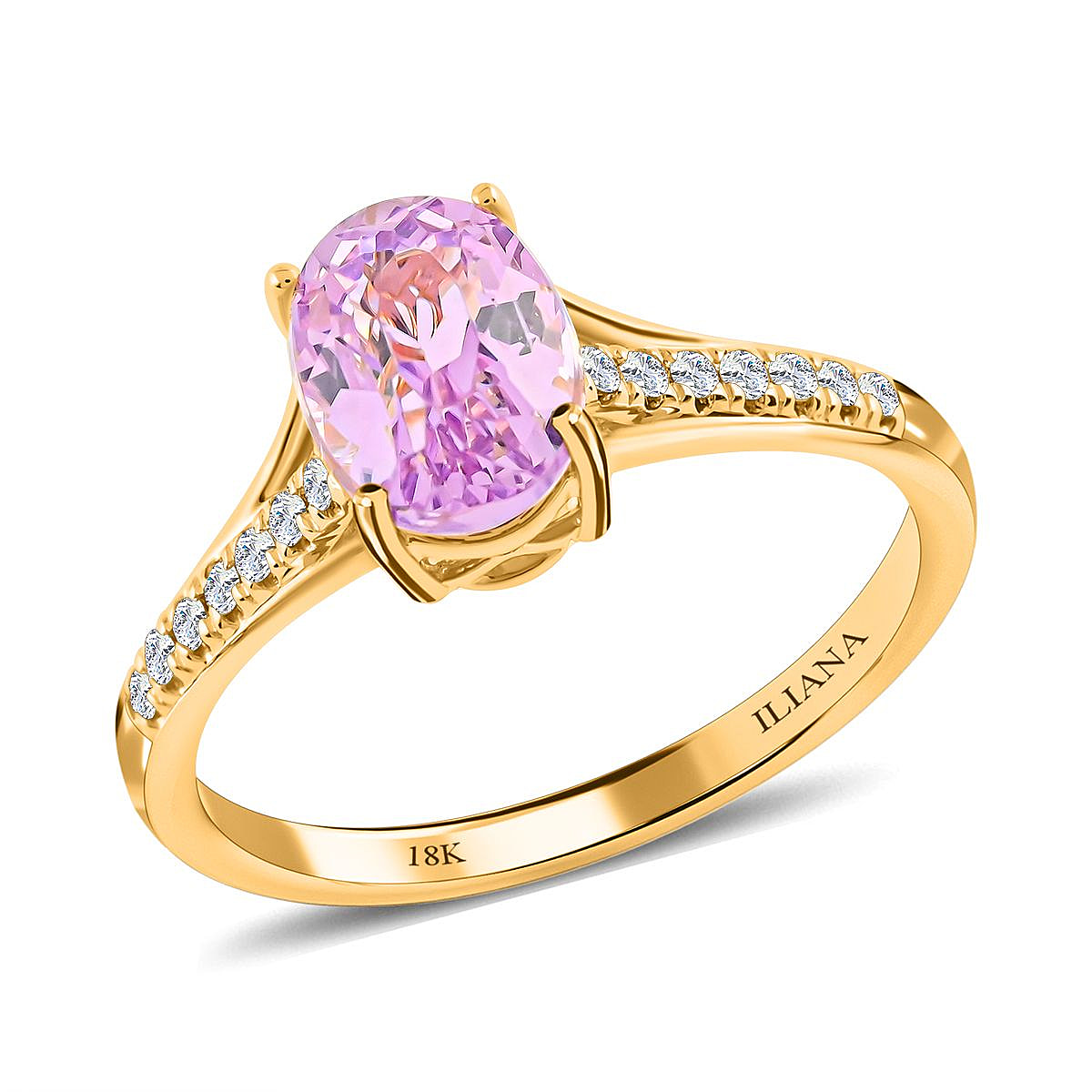 Certified and Appraised- ILIANA 18K Yellow Gold  AAAA Patroke Kunzite and Diamond (SI-G-H) Ring 1.76 Ct