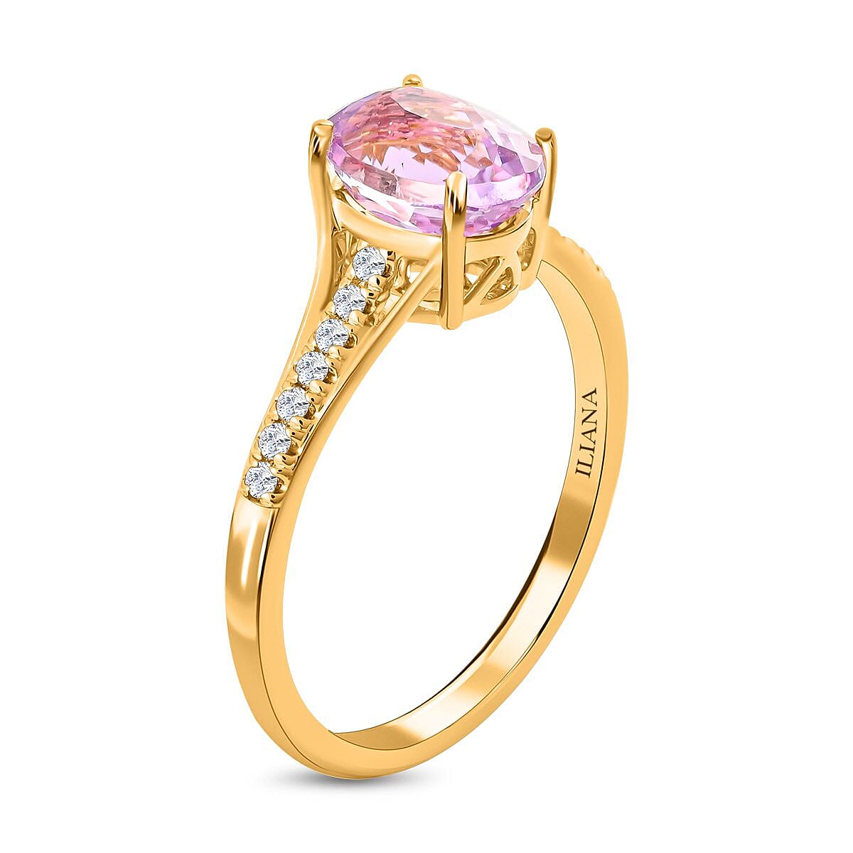 18K Yellow Gold AGI Certified AAAA Patroke Kunzite and Diamond (SI-G-H) Ring 1.76 Ct