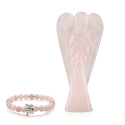Handcarved Green Aventurine Guardian Angel Figurine Sculpture (Size 8 Cm) - Butterfly Stretchable Bracelet Presented in Velvet Pouch With Gift Card