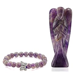 Handcarved Green Aventurine Guardian Angel Figurine Sculpture (Size 8 Cm) - Butterfly Stretchable Bracelet Presented in Velvet Pouch With Gift Card