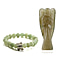 Handcarved Green Aventurine Guardian Angel Figurine Sculpture (Size 8 Cm) & Butterfly Stretchable Bracelet Presented in Velvet Pouch With Gift Card
