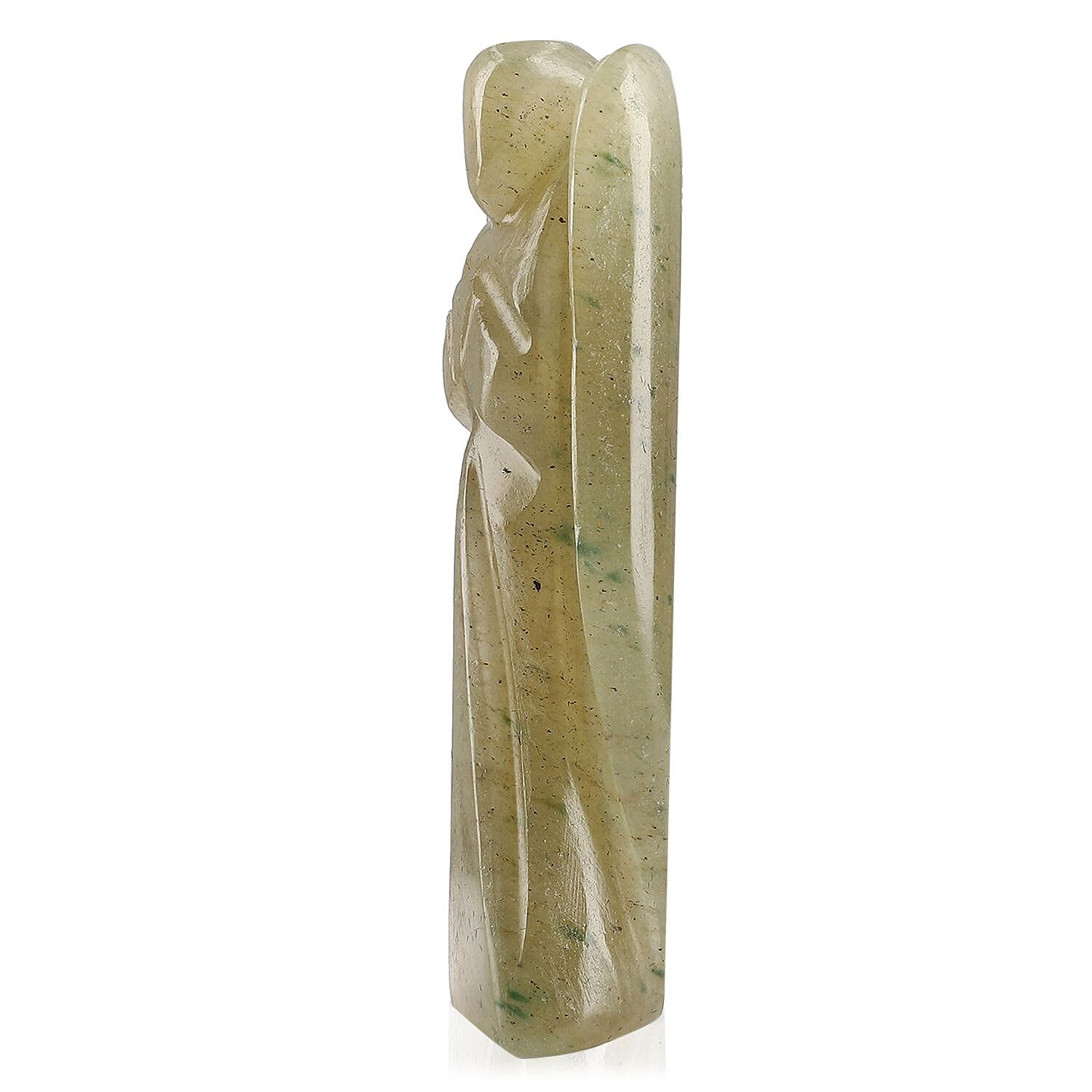 Handcarved Green Aventurine Guardian Angel Figurine Sculpture (Size 8 Cm) - Butterfly Stretchable Bracelet Presented in Velvet Pouch With Gift Card