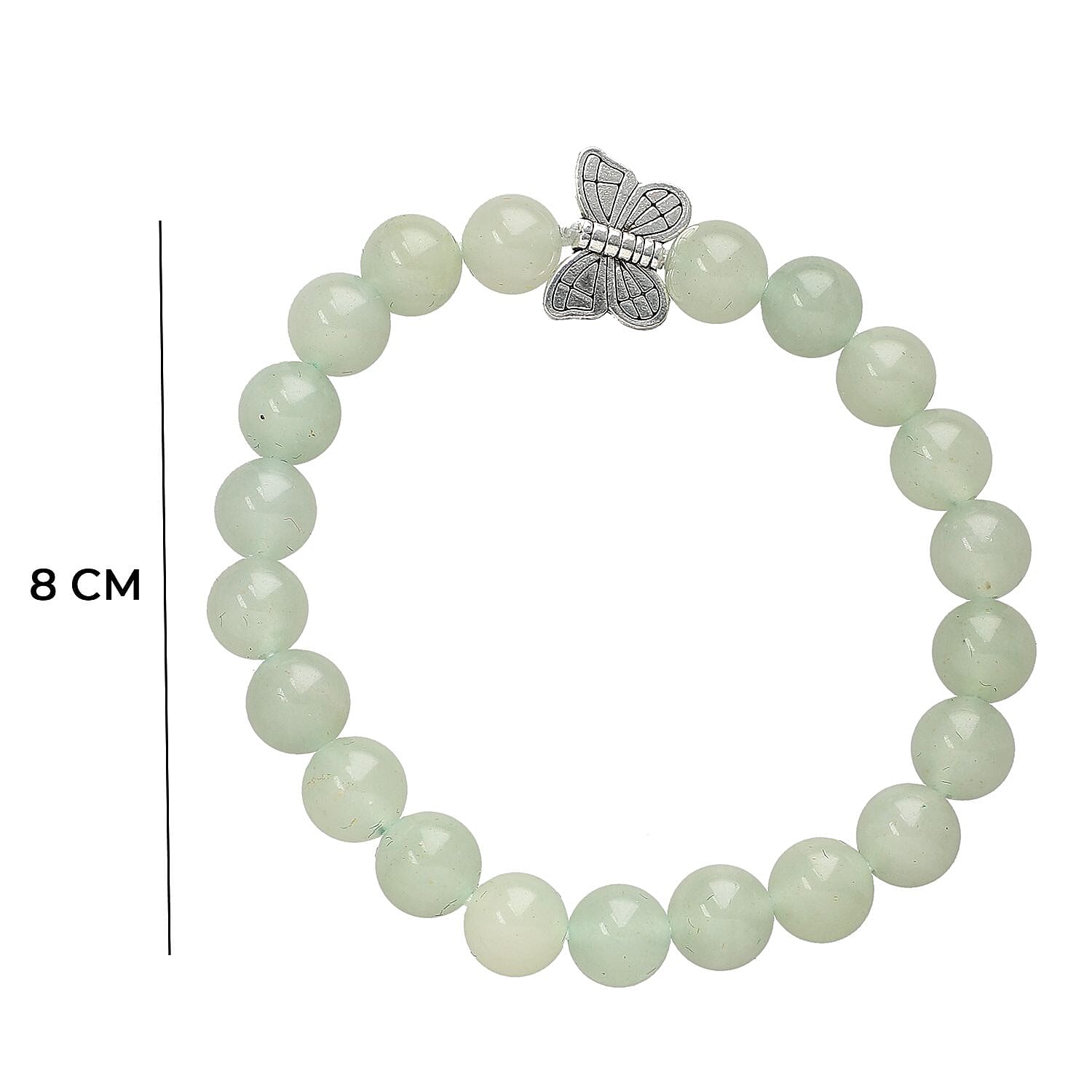 Handcarved Green Aventurine Guardian Angel Figurine Sculpture (Size 8 Cm) - Butterfly Stretchable Bracelet Presented in Velvet Pouch With Gift Card