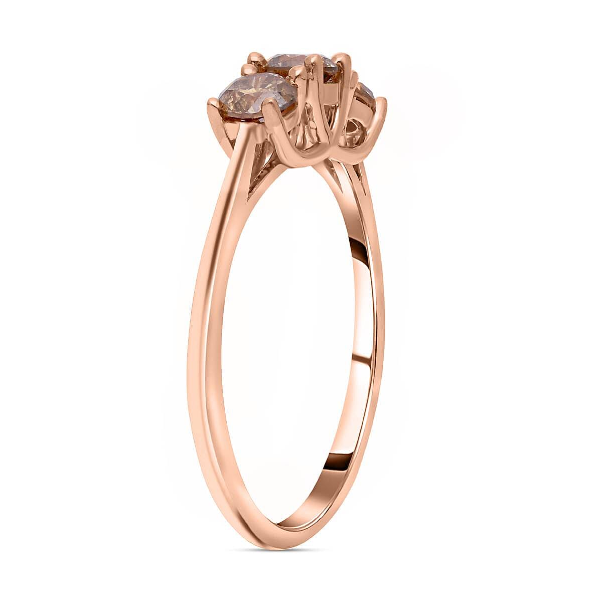 9K Rose Gold Natural SGL Certified Champagne Diamond  Trilogy Ring 1.00 Ct