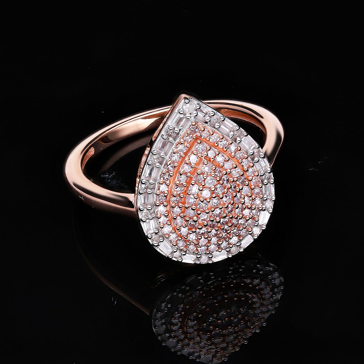 9K Rose Gold SGL Certified Natural Pink Diamond and White Diamond Ring 0.50 Ct.