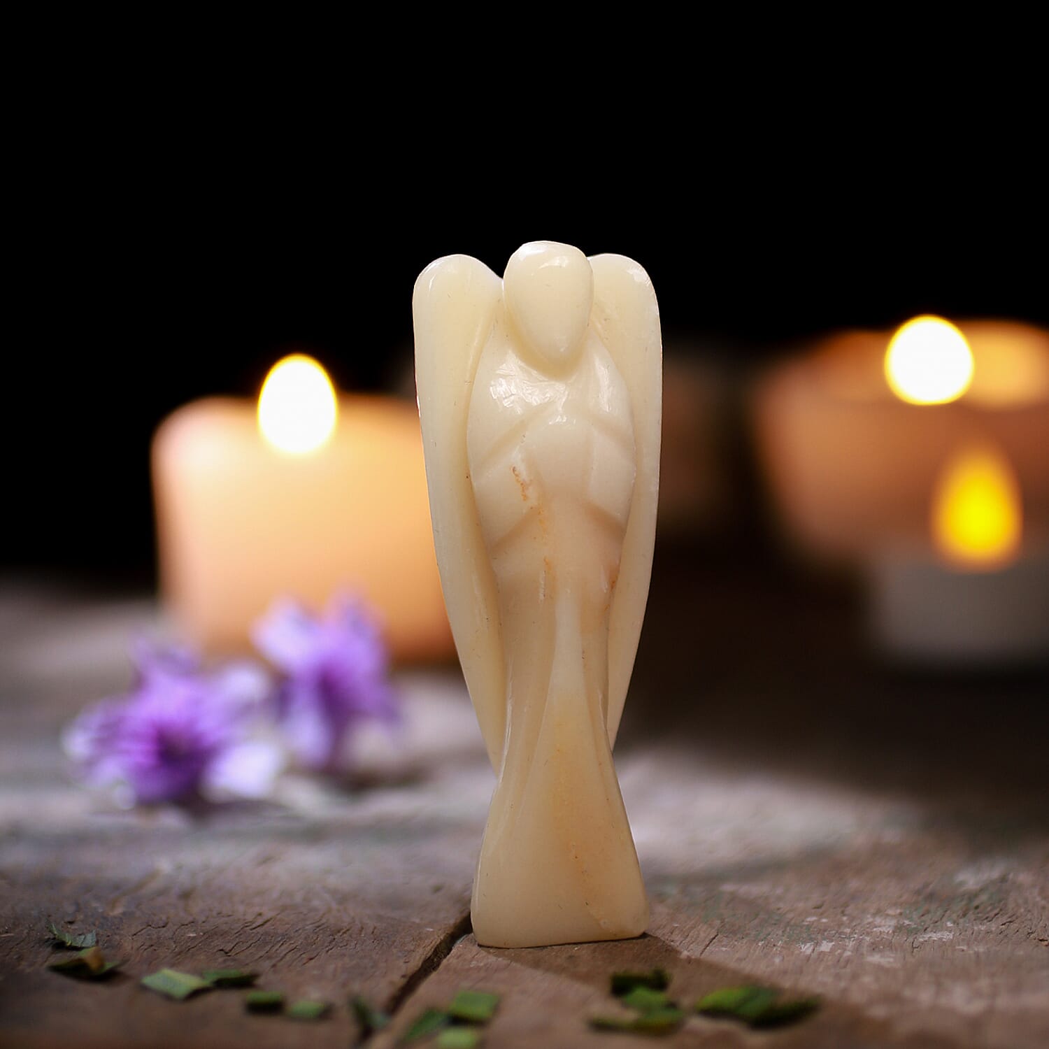 Handcarved - Ivory Aventurine Guardian Gemstone Angel Figurines Sculpture (Size 8.00 Cm) & Stretch Bracelet - Ivory