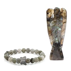 Handcarved Green Aventurine Guardian Angel Figurine Sculpture (Size 8 Cm) - Butterfly Stretchable Bracelet Presented in Velvet Pouch With Gift Card
