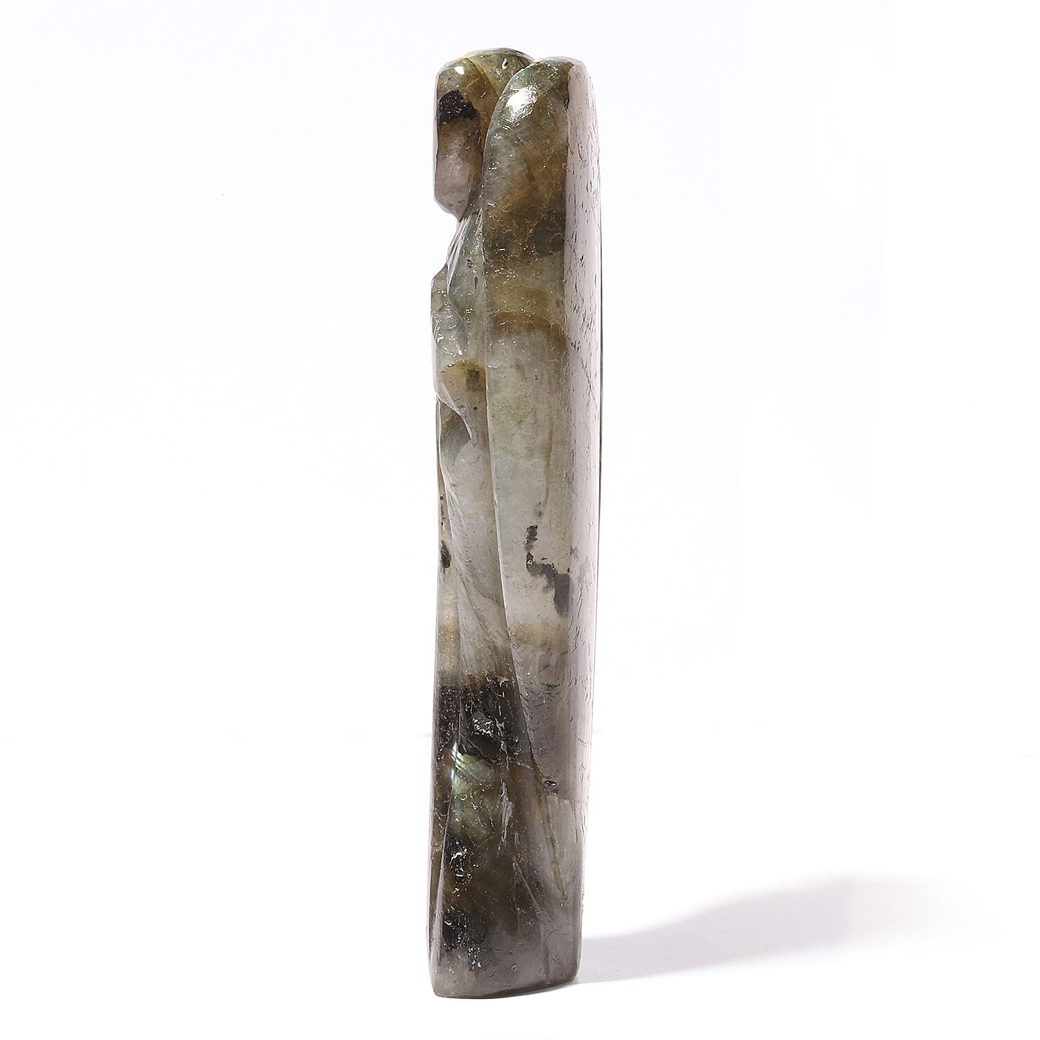 Handcarved - Labradorite Guardian Gemstone Angel Figurines Sculpture (Size 8.00 Cm) - Stretch Bracelet (Size 7.5) - Green