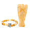 Handcarved - Ivory Aventurine Guardian Gemstone Angel Figurines Sculpture (Size 8.00 Cm) & Stretch Bracelet - Ivory