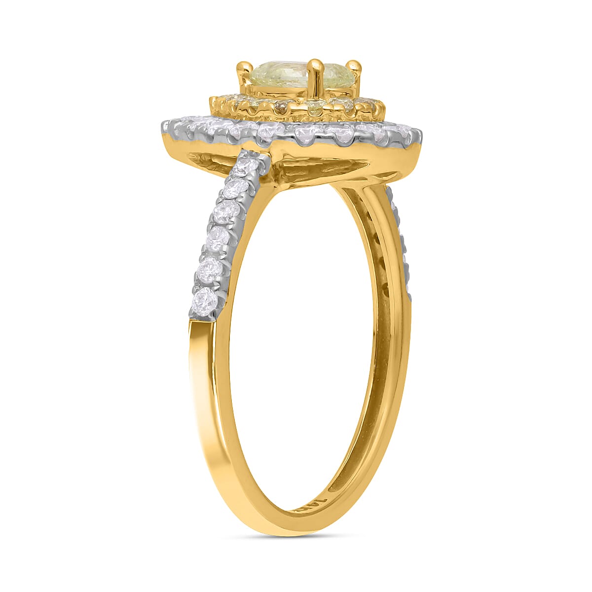14K Yellow Gold SGL Certified Natural Yellow Diamond (I1-I2) and White Diamond (I1-I2-G-H) Ring 1.00 Ct
