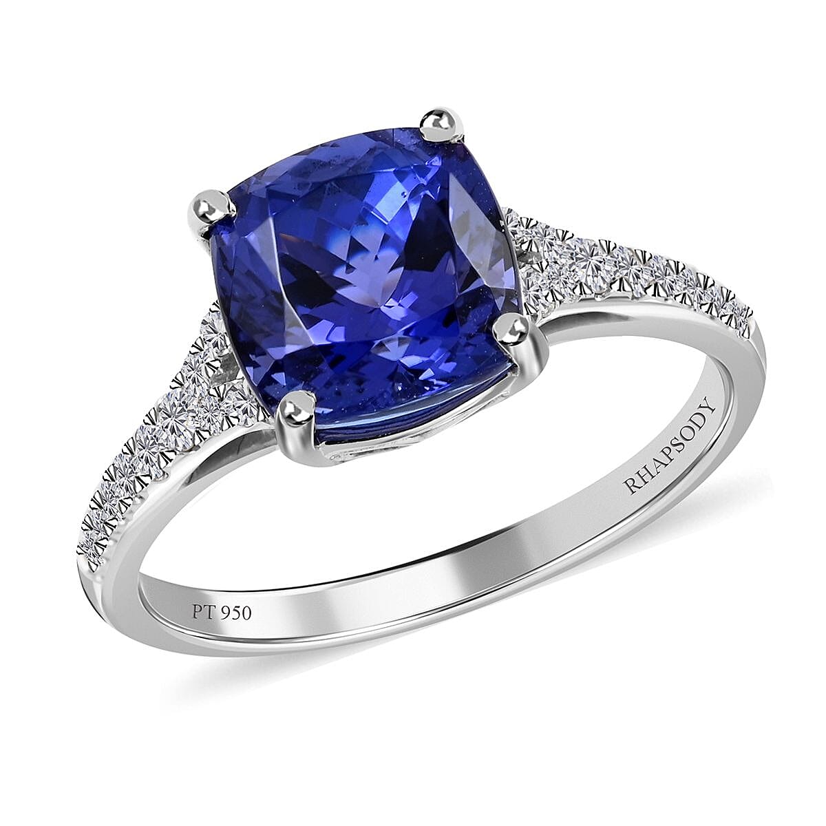 950 Platinum  AAAA  Tanzanite   White Diamond  VS Ring 2.87 ct,  Platinum Wt. 4.43 Gms  2.866  Ct.