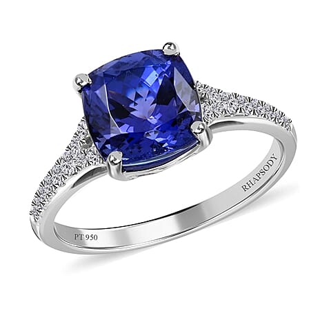 950 Platinum  AAAA  Tanzanite   White Diamond  VS Ring 2.87 ct,  Platinum Wt. 4.43 Gms  2.866  Ct.