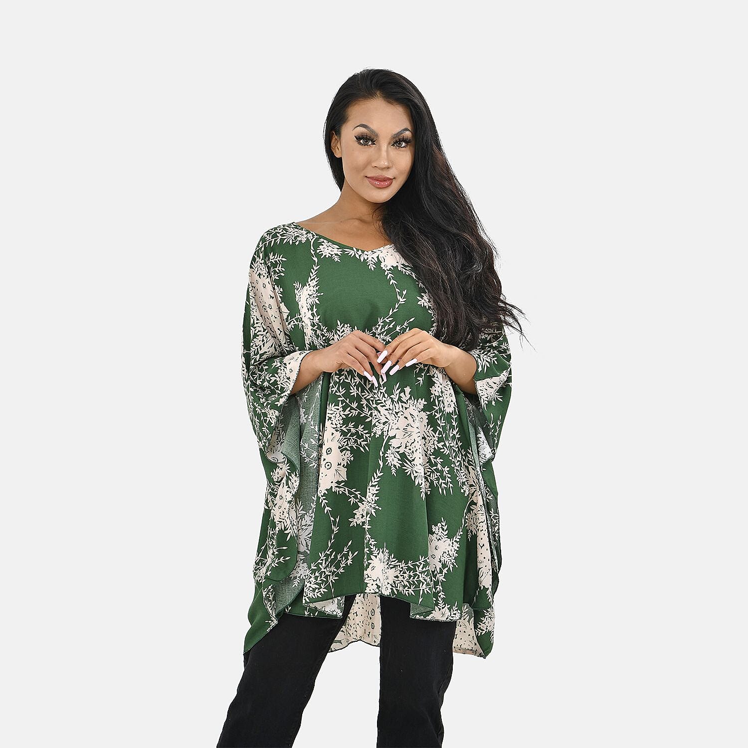 Tamsy 100% Viscose Wave Print Top (Curve Size 20-26) - Green and Beige