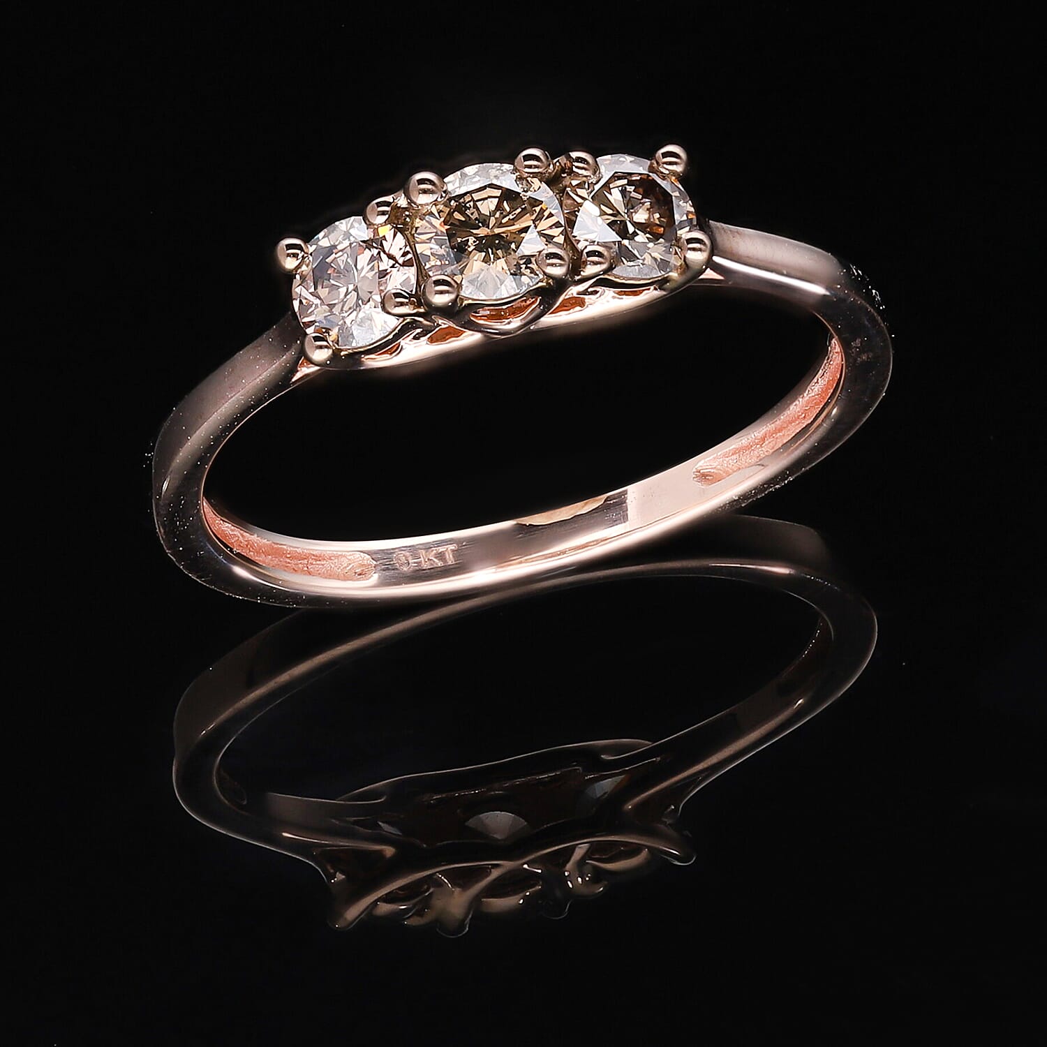 9K Rose Gold SGL Certified Natural Champagne Diamond Ring 0.50 Ct