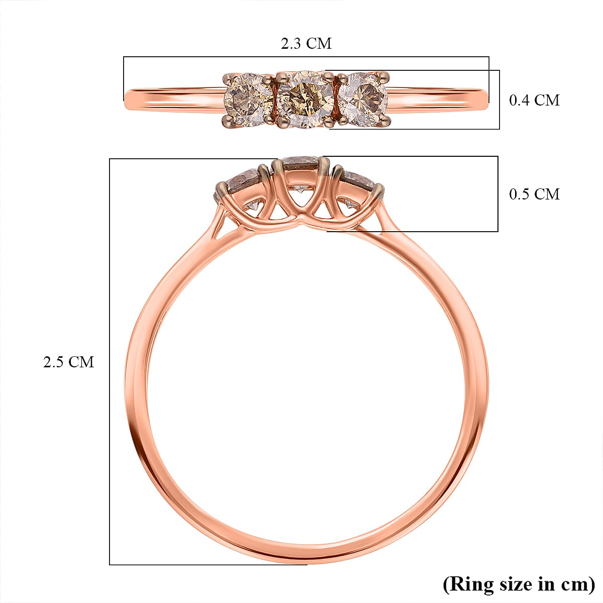 9K Rose Gold SGL Certified Natural Champagne Diamond Ring 0.50 Ct