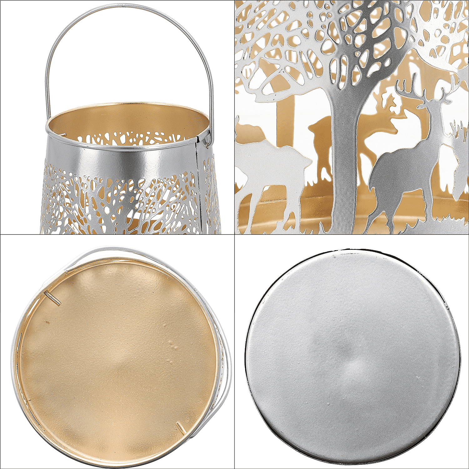 Set of 2 - Stunning Metal Etched Reindeer Pattern Hanging Lantern (Size 15x15x13 cm) - Silver