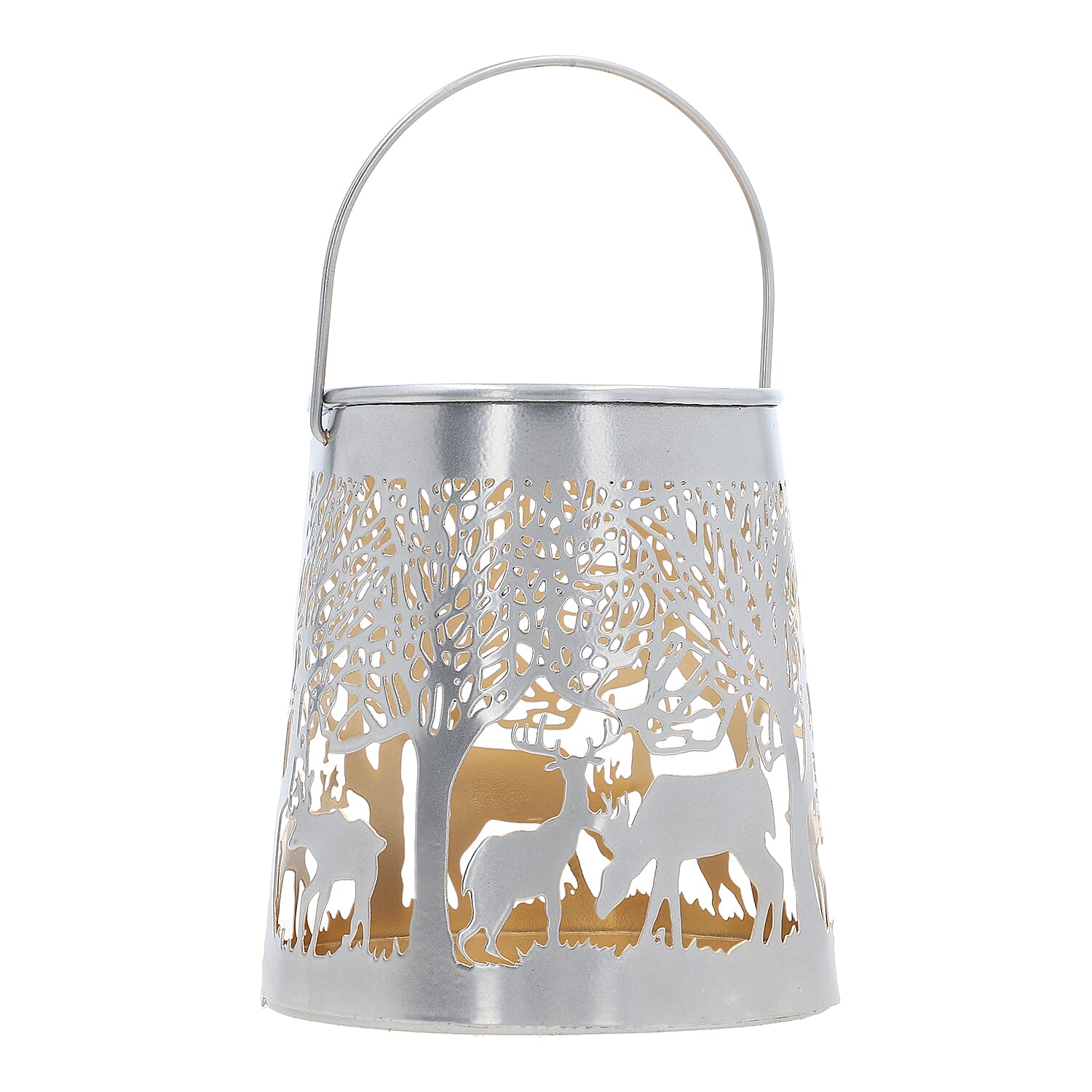 Set of 2 - Stunning Metal Etched Reindeer Pattern Hanging Lantern (Size 15x15x13 cm) - Silver