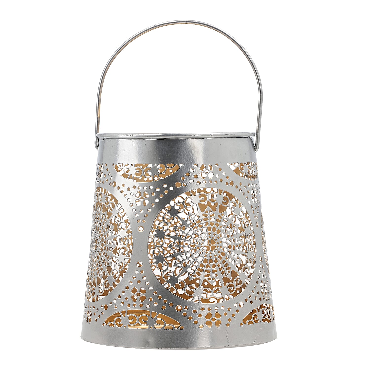 Set of 2 - Stunning Metal Etched Mandala Pattern Hanging Lantern (Size 15x15x13 cm) - Silver