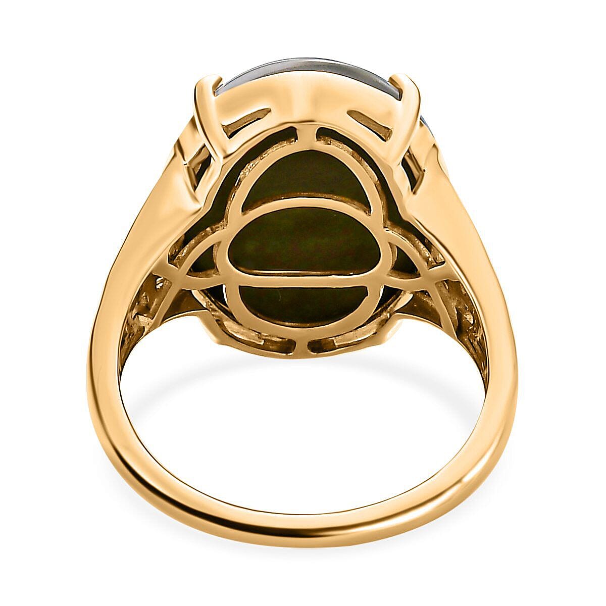 9K Yellow Gold Australian Boulder Opal (OV18X13) and Natural Zircon Ring 7.00 Ct.