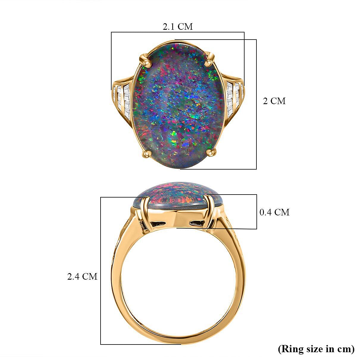 9K Yellow Gold Australian Boulder Opal (OV18X13) and Natural Zircon Ring 7.00 Ct.