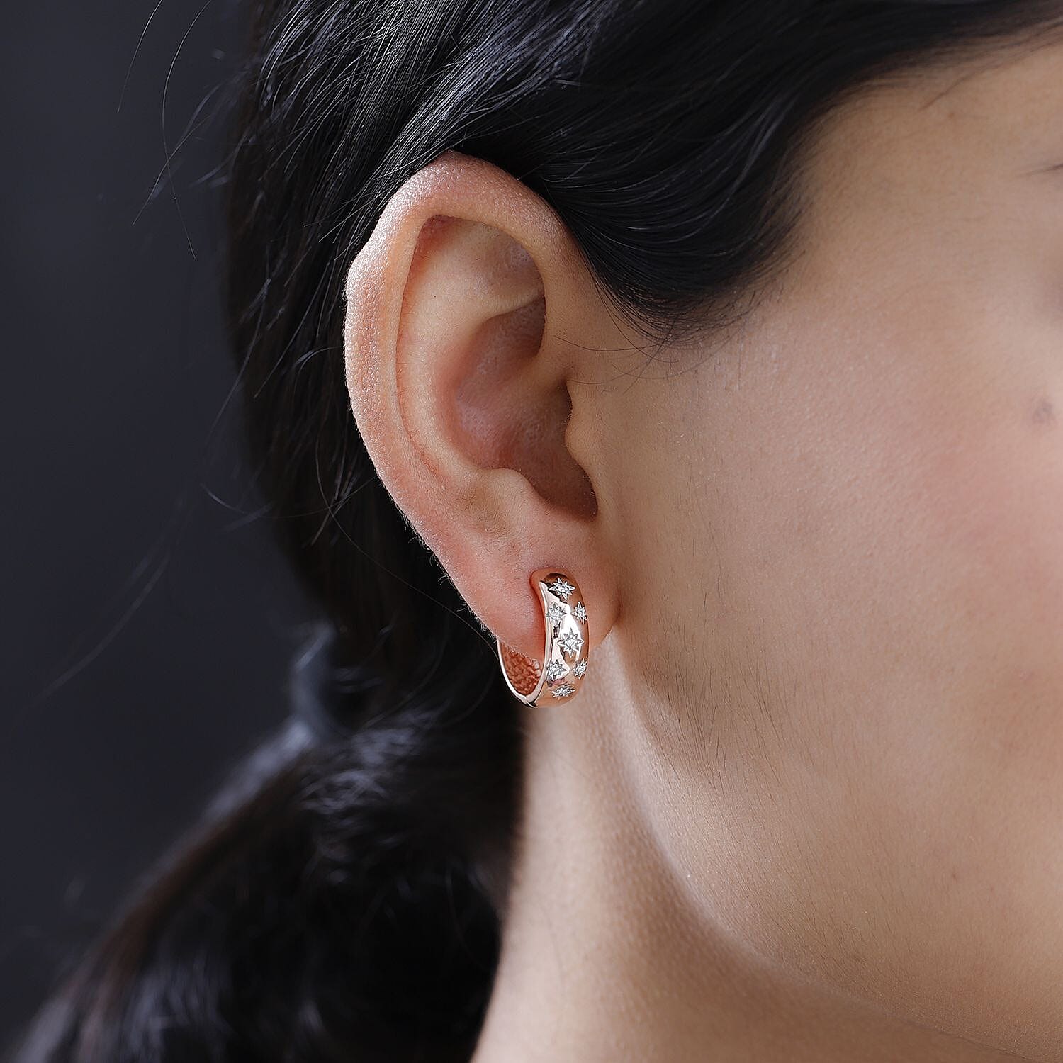 Moissanite Hoop Earrings in 18K Vermeil Rose Gold Plated Sterling Silver, Silver Wt. 6.20 Gms.