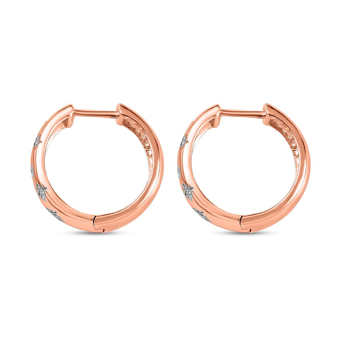 Moissanite Hoop Earrings in 18K Vermeil Rose Gold Plated Sterling Silver, Silver Wt. 6.20 Gms.