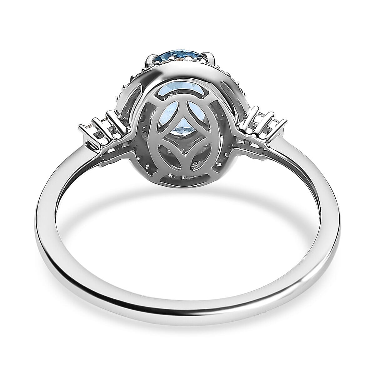 Glenstones 14K White Gold AAA Santamaria Aquamarine and (G-H) Diamond Ring 1.05 Ct.