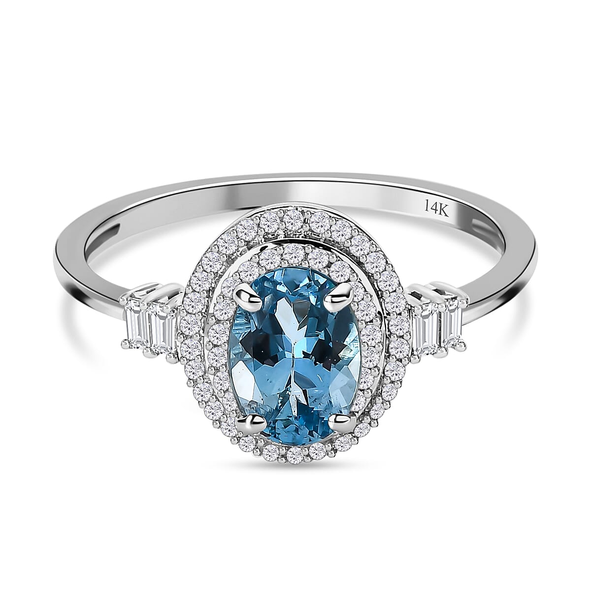 Glenstones 14K White Gold AAA Santamaria Aquamarine and (G-H) Diamond Ring 1.05 Ct.