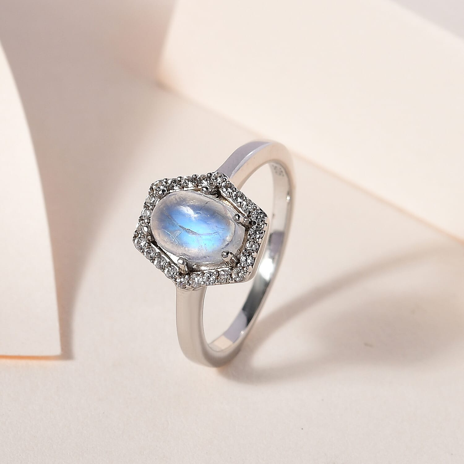 Moon Glow Stone & Natural Zircon Ring in Sterling Silver