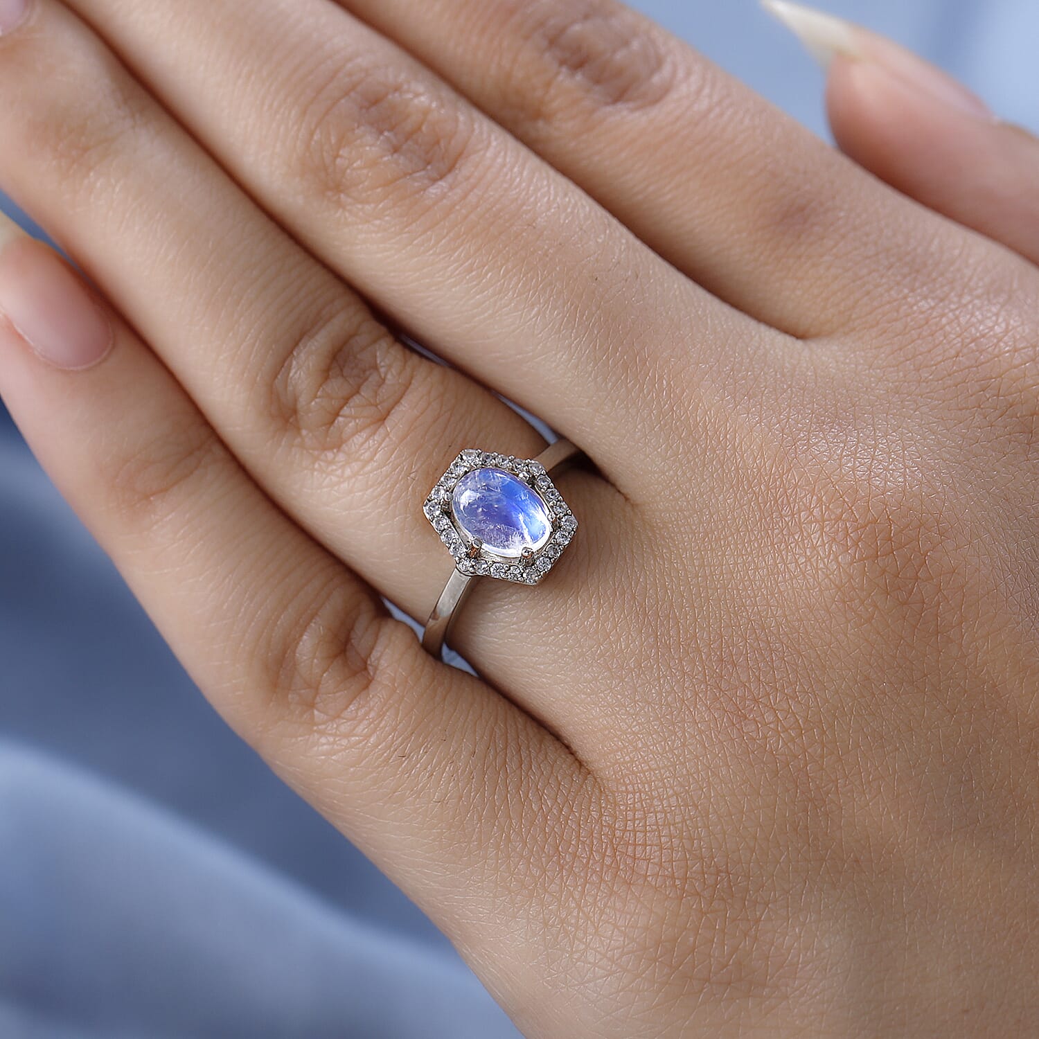 Moon Glow Stone & Natural Zircon Ring in Sterling Silver