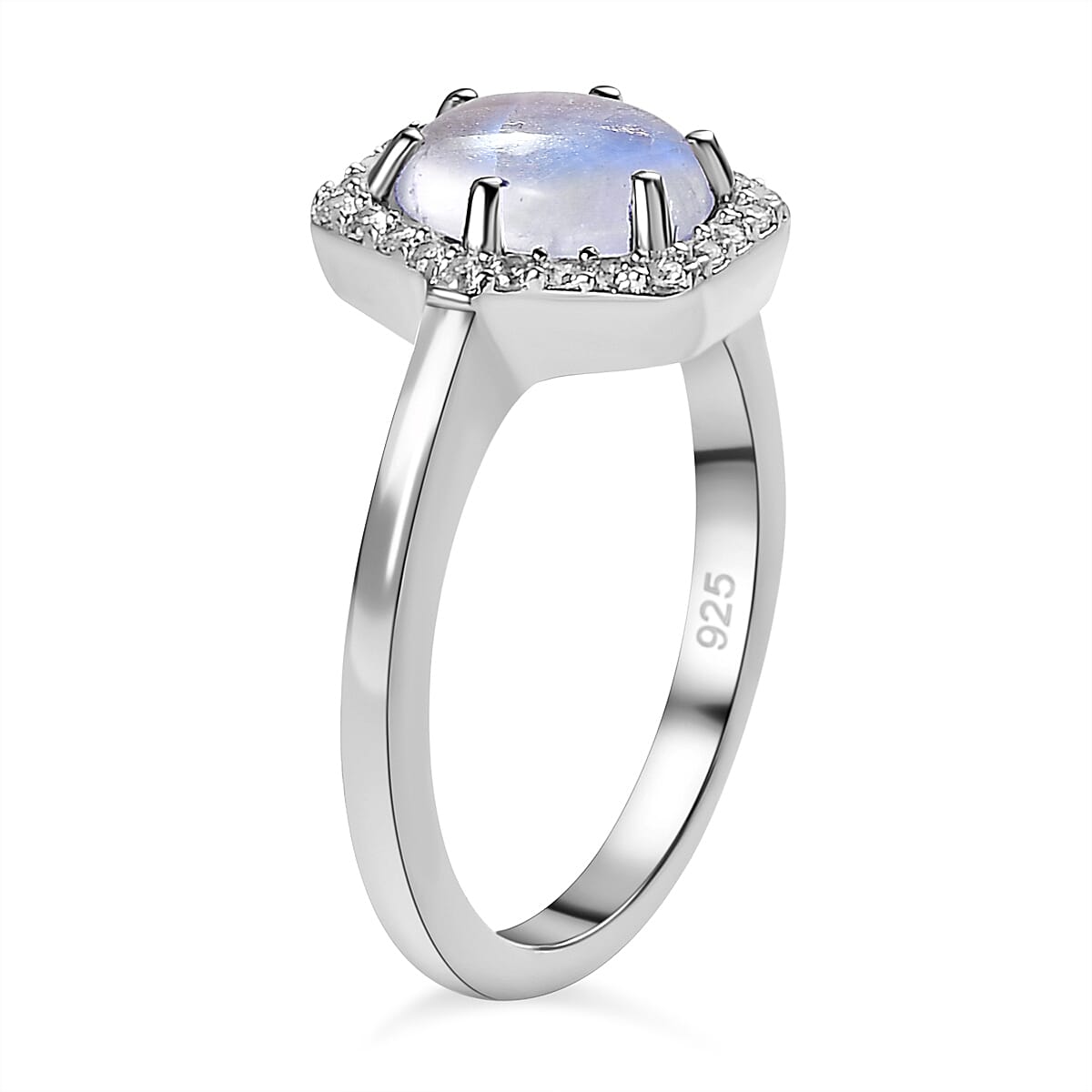 Moon Glow Stone & Natural Zircon Ring in Sterling Silver