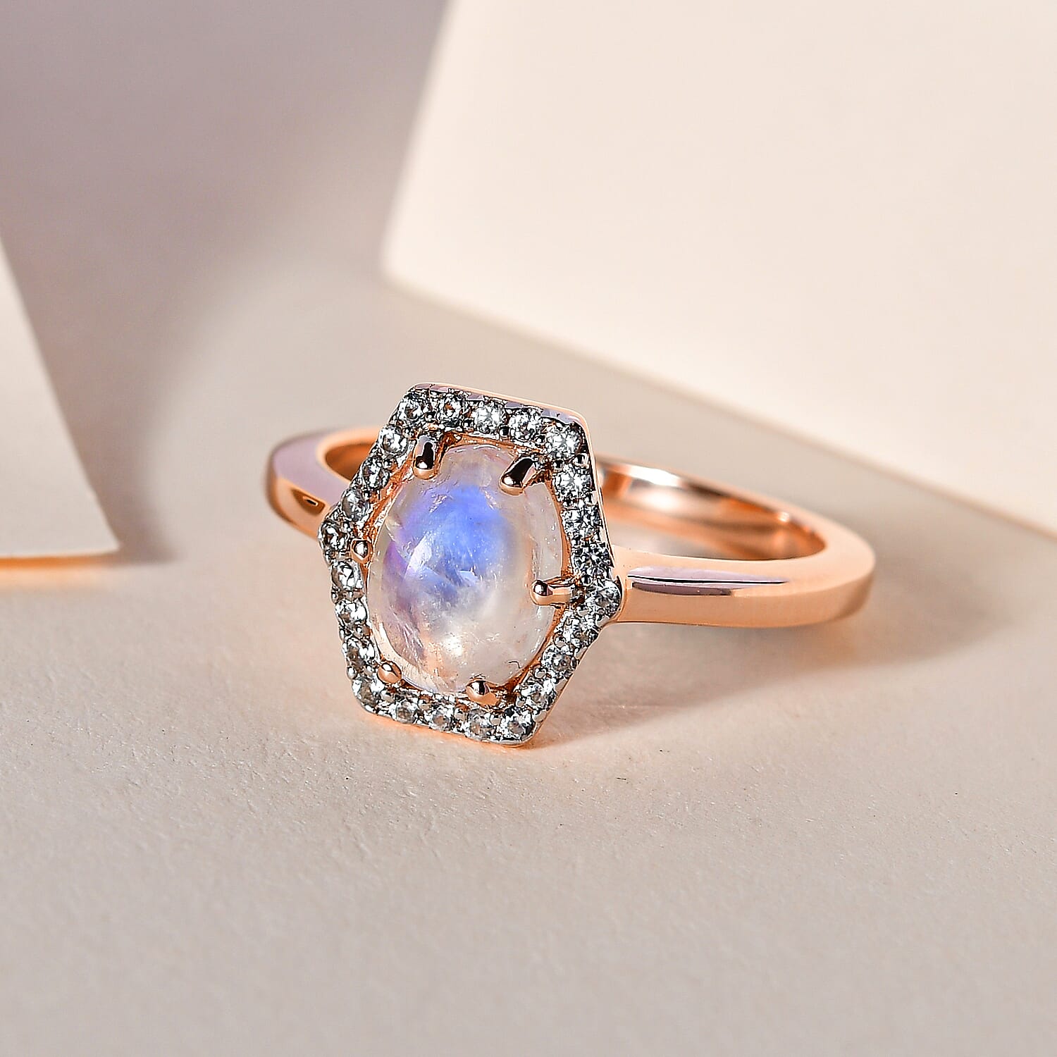 Moon Glow Stone & Natural Zircon Ring in Sterling Silver