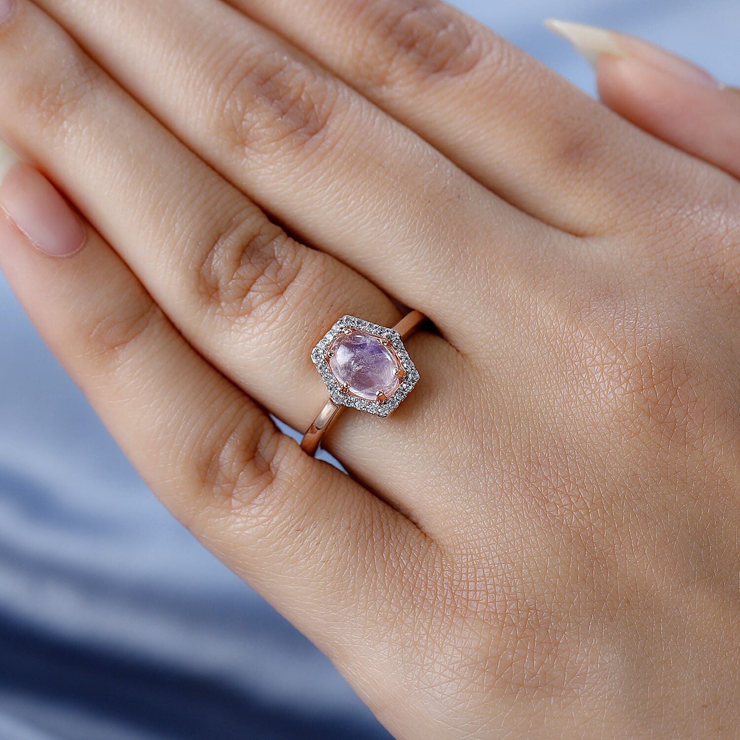 Moon Glow Stone & Natural Zircon Ring in Sterling Silver