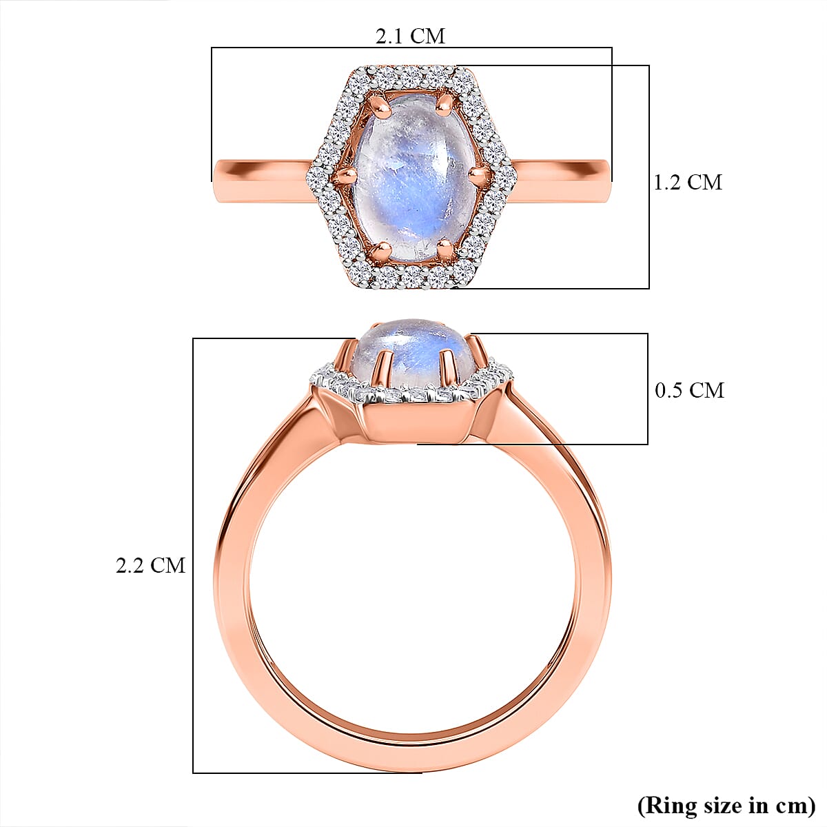 Moon Glow Stone & Natural Zircon Ring in Sterling Silver