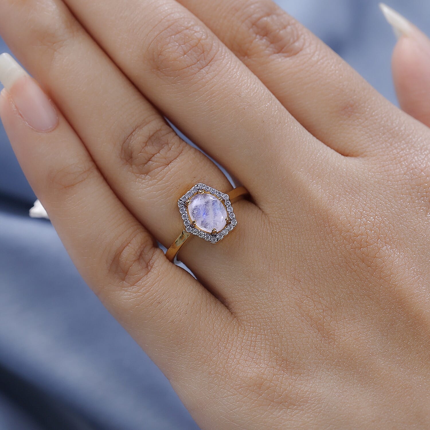 Moon Glow Stone & Natural Zircon Ring in Sterling Silver