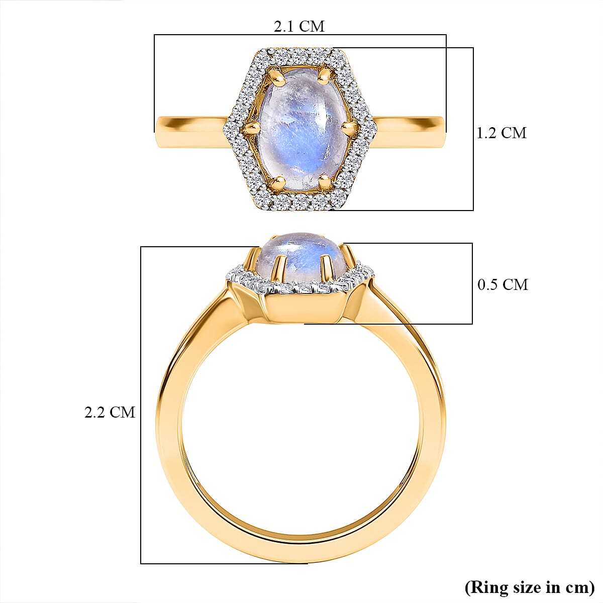 Moon Glow Stone & Natural Zircon Ring in Sterling Silver