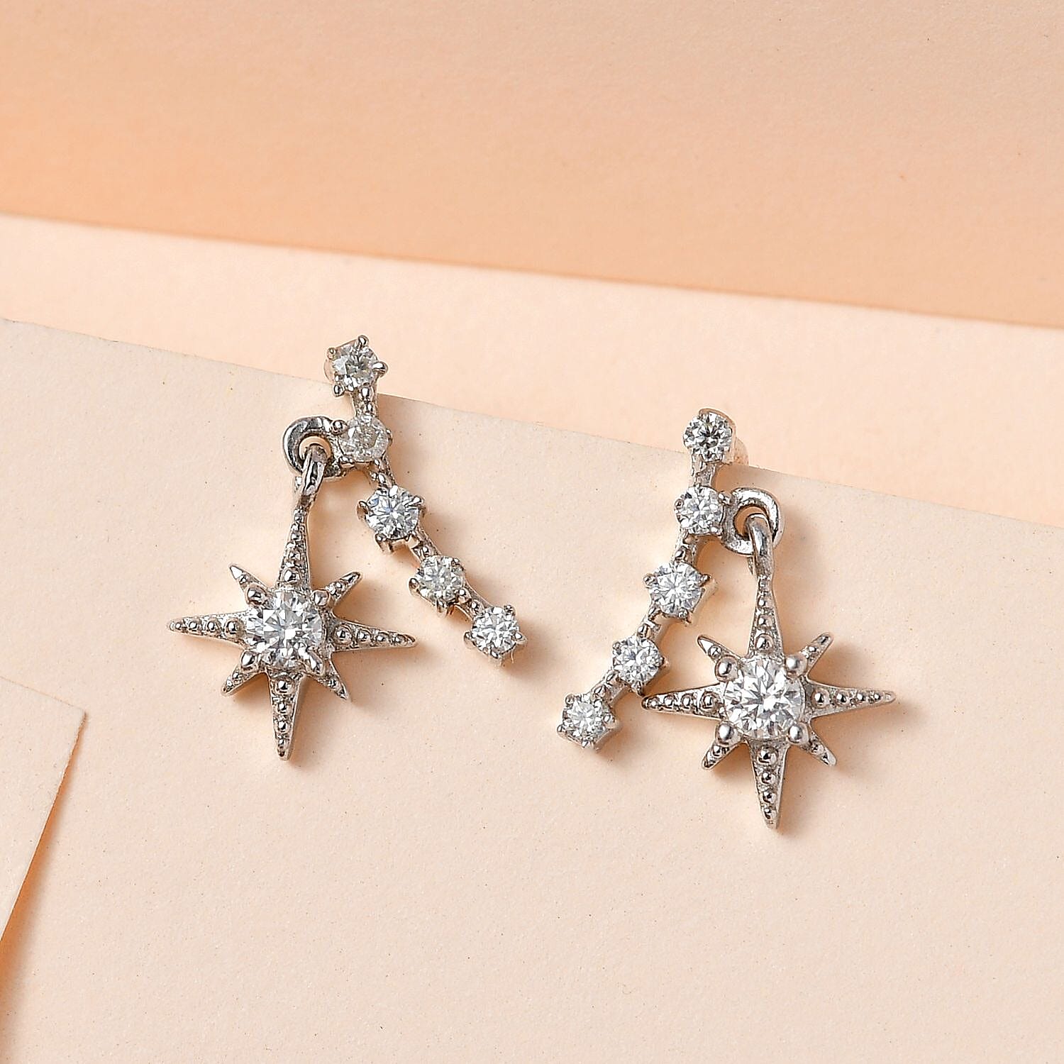 Moissanite Earrings in Platinum Overlay Sterling Silver