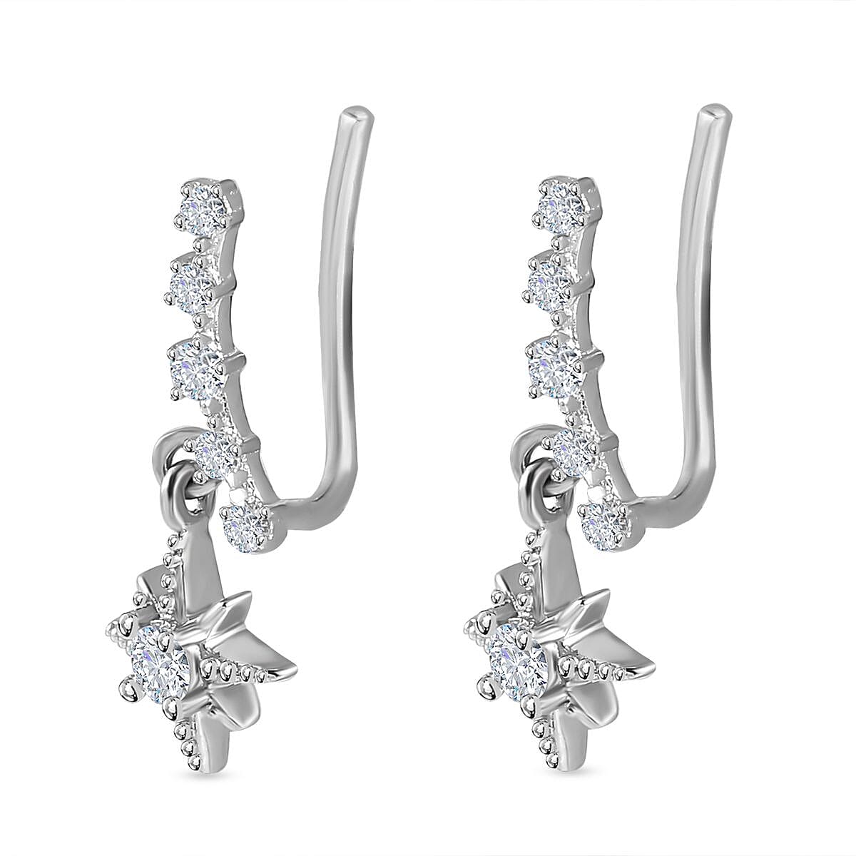 Moissanite Earrings in Platinum Overlay Sterling Silver