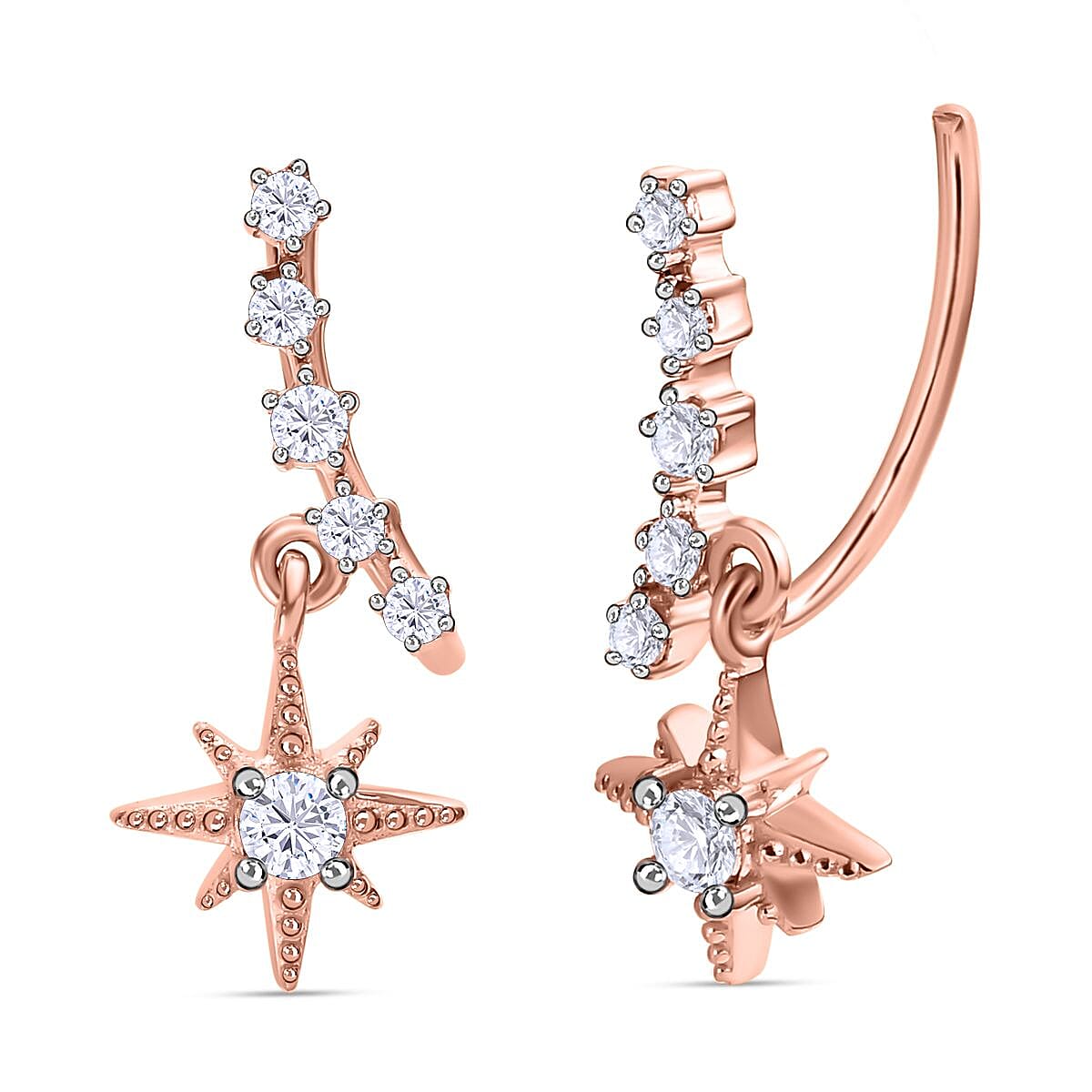 Moissanite Star Earrings in 18K Vermeil Rose Gold Plated Sterling Silver