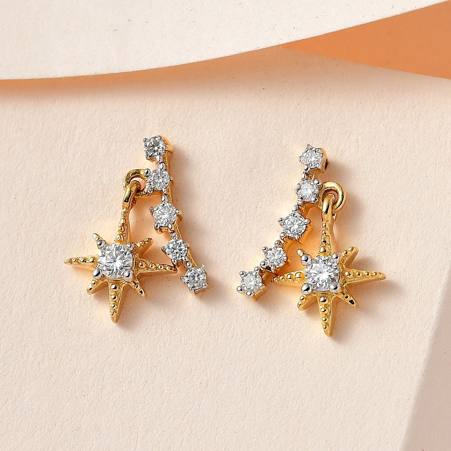 Moissanite Earrings in 18K Vermeil Yellow Gold Sterling Silver