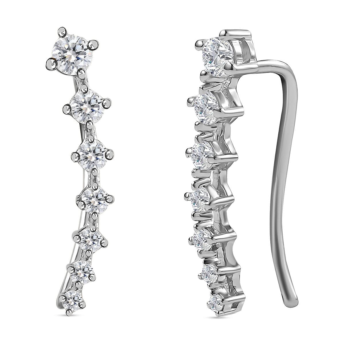 Moissanite Earrings in Platinum Overlay Sterling Silver 1.80 Ct.