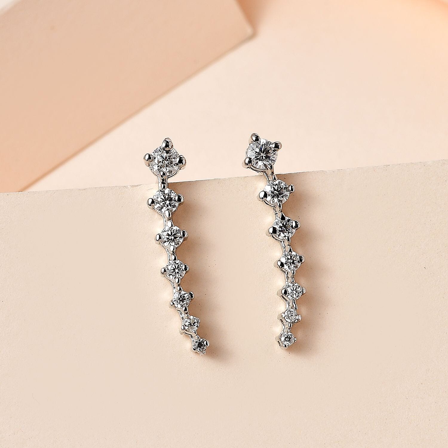 Moissanite Earrings in Platinum Overlay Sterling Silver 1.80 Ct.