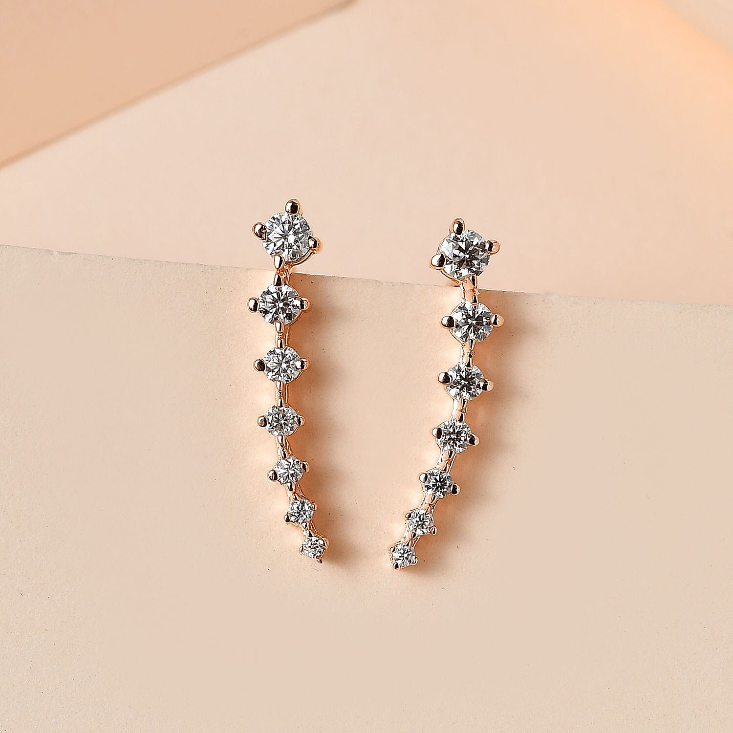 Moissanite Earrings in 18K Vermeil Rose Gold Plated Sterling Silver 1.80