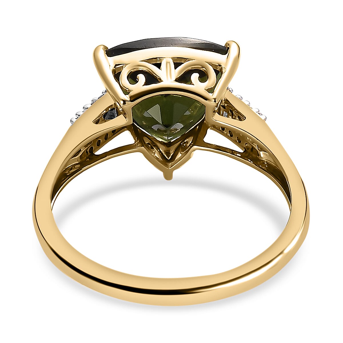 9K Yellow Gold Moldavite and Diamond Ring 3.30 Ct