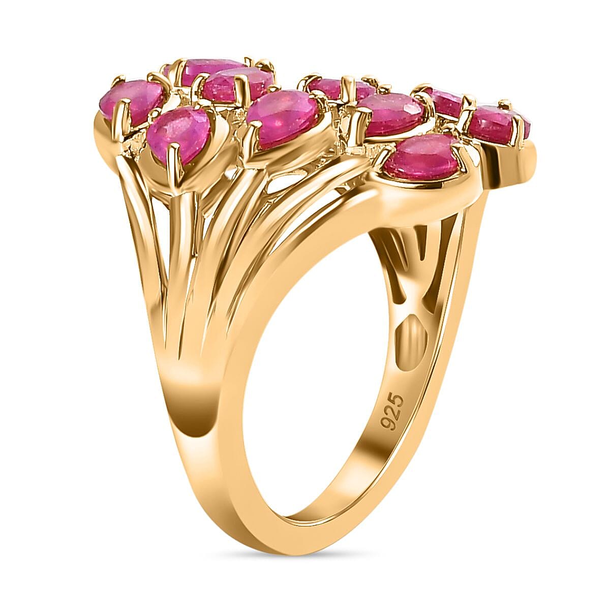 African Ruby Ring in 18K Yellow Gold Vermeil Plated Sterling Silver 2.10 Ct