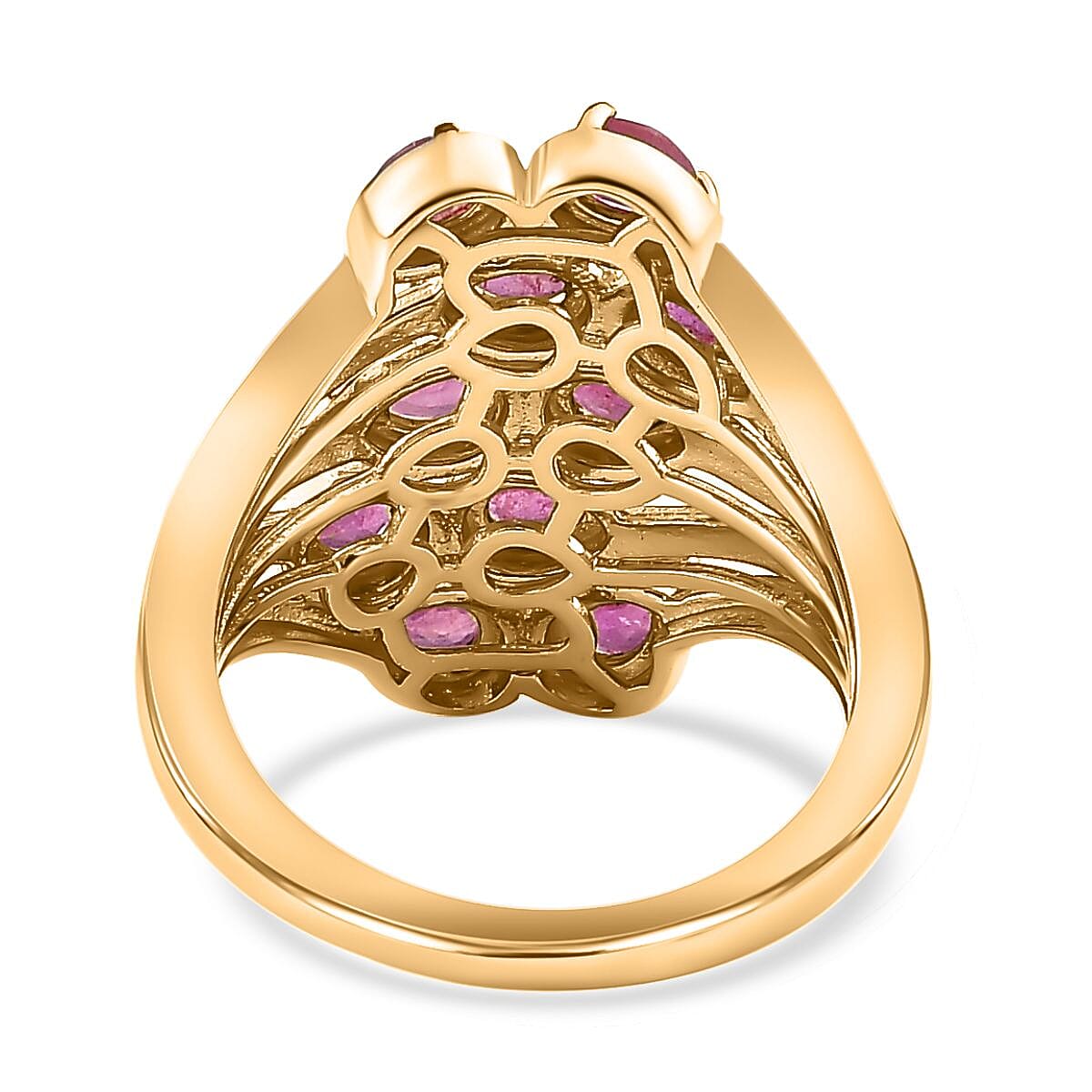 African Ruby Ring in 18K Yellow Gold Vermeil Plated Sterling Silver 2.10 Ct