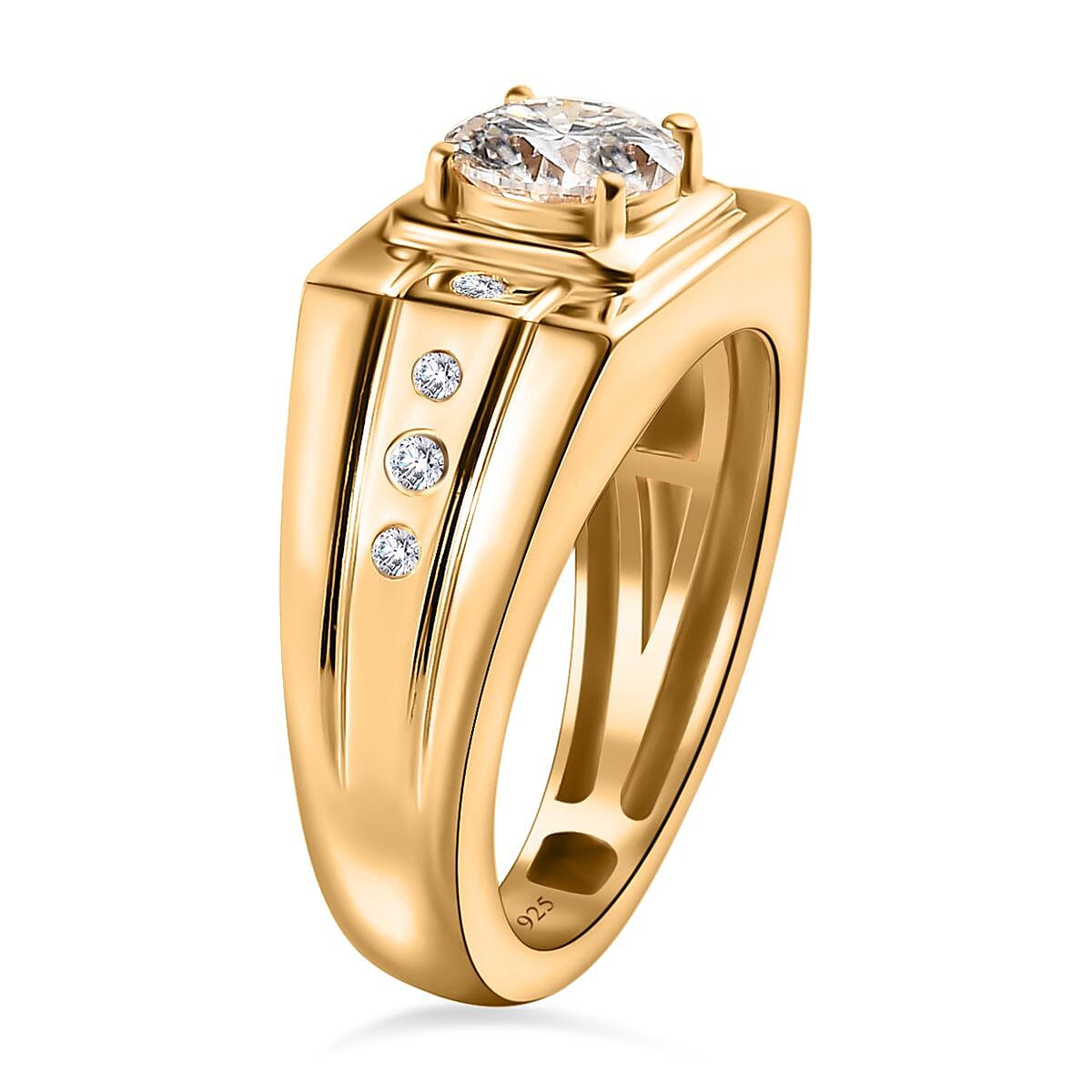 Moissanite Mens Ring in 18K Vermeil Yellow Gold Plated Sterling Silver 1.04 Ct, Silver Wt. 6.40 Gms