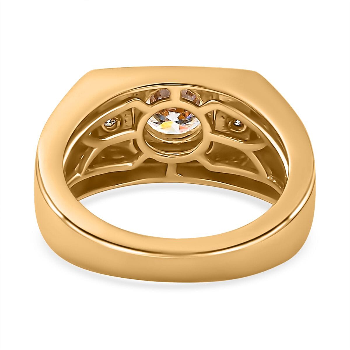 Moissanite Mens Ring in 18K Vermeil Yellow Gold Plated Sterling Silver 1.04 Ct, Silver Wt. 6.40 Gms