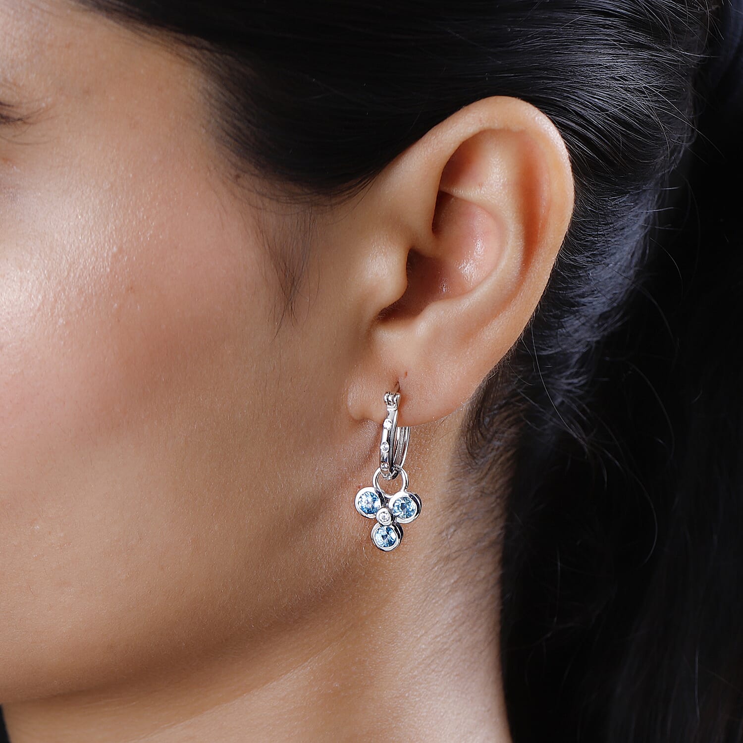 Blue Zircon and Natural Zircon Dangle Earrings in Platinum Overlay Sterling Silver 2.97 Ct, Silver Wt 5.00 GM